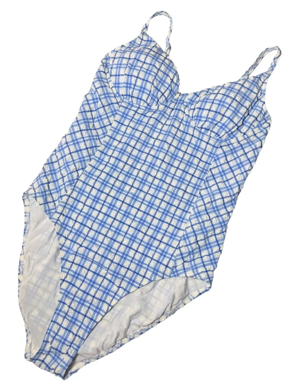 Tory Burch Blue Check Plaid Underwire One Piece Swimsuit Size Medium